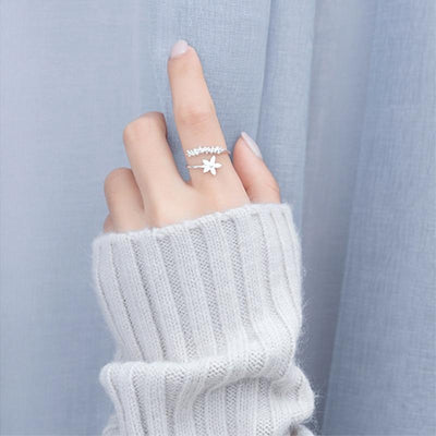 Adjustable Silver and Handmade Wildflower Ring