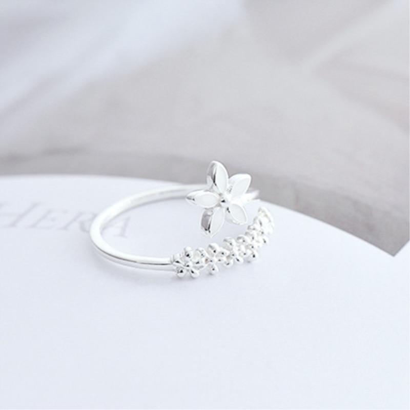 Adjustable Silver and Handmade Wildflower Ring