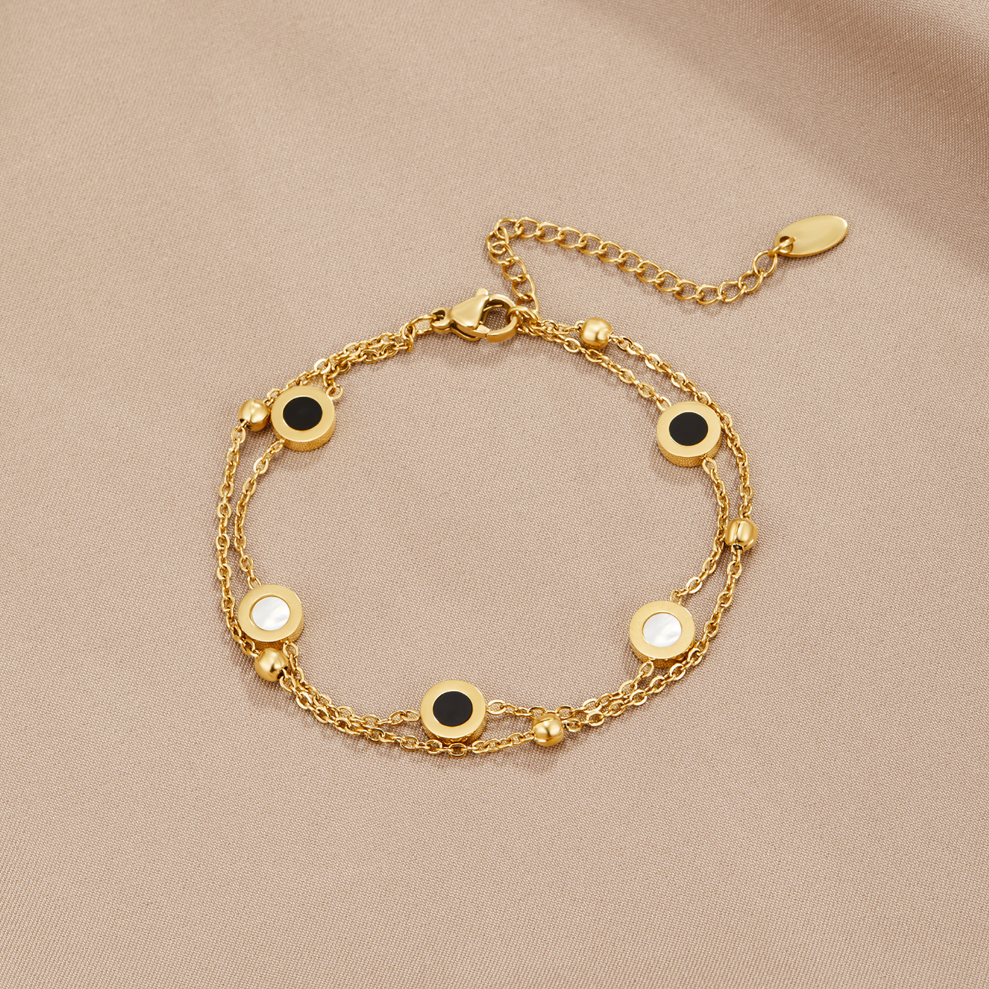 Onyx and White Stone Bracelet