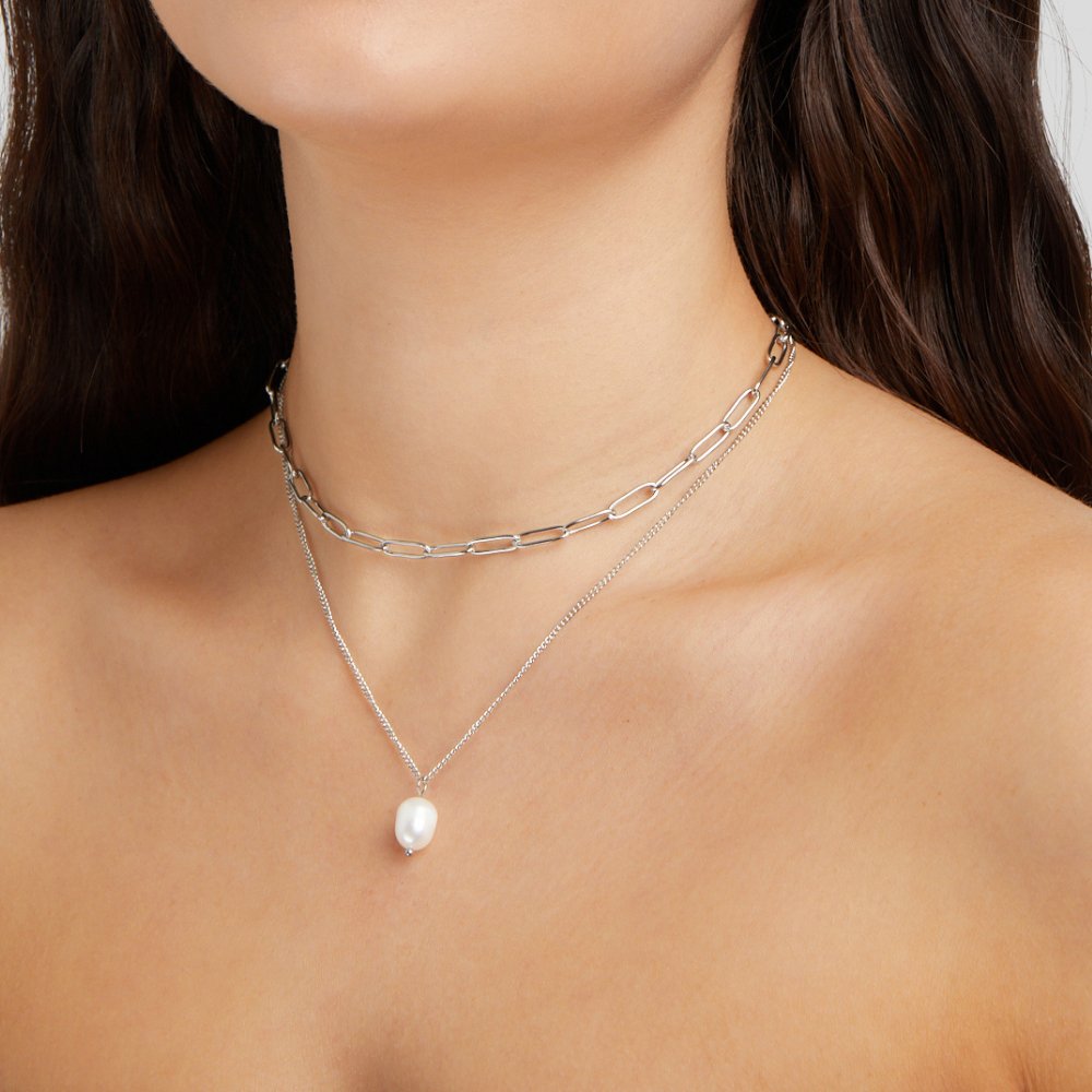 Angela Pearls Silver Necklace