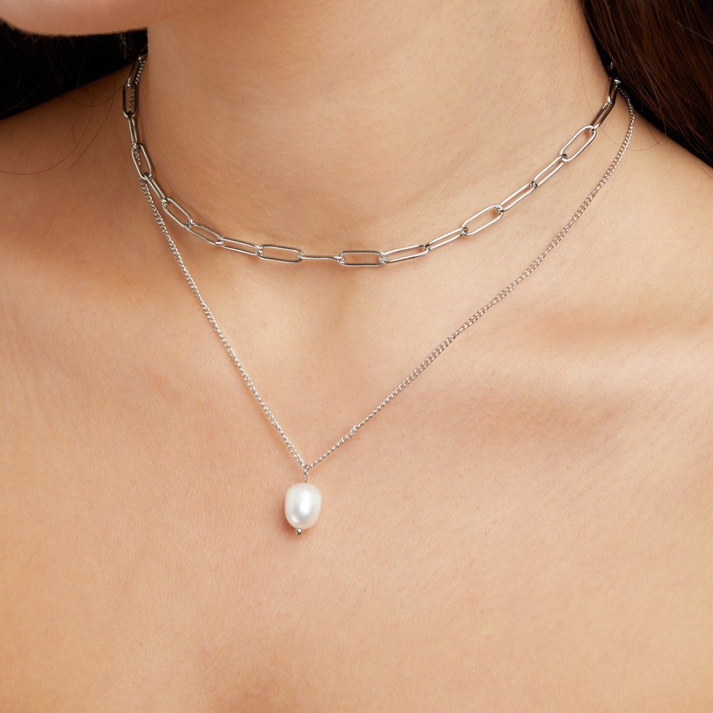 Angela Pearls Silver Necklace
