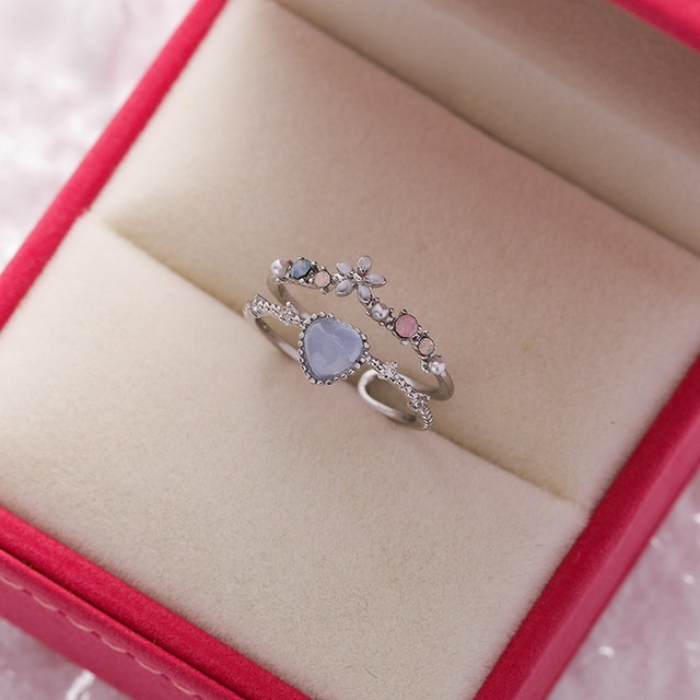Adjustable Blue Moon Heartstone Silver Ring
