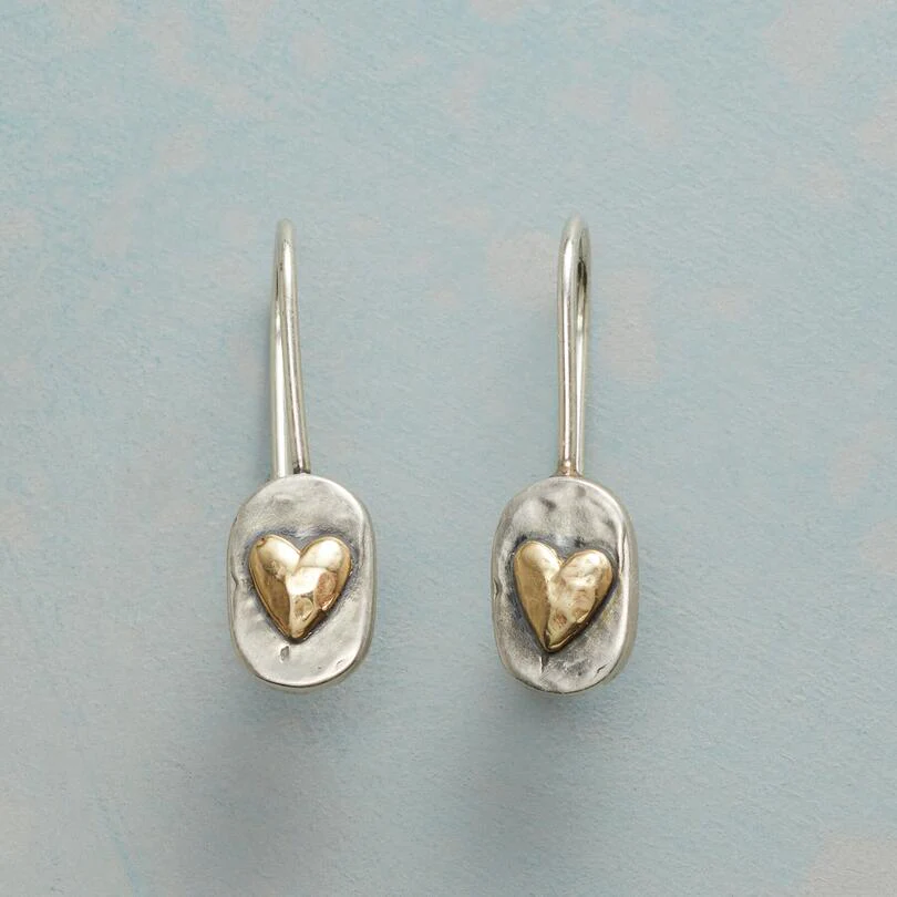 Crafted Gold heart earrings in vintage Silver