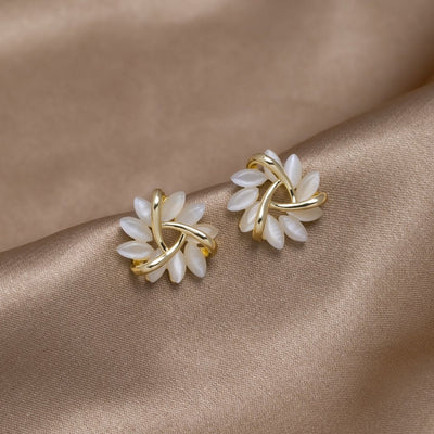 Opal Flower Gold Earrings