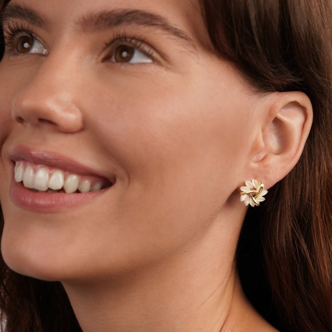 Opal Flower Gold Earrings