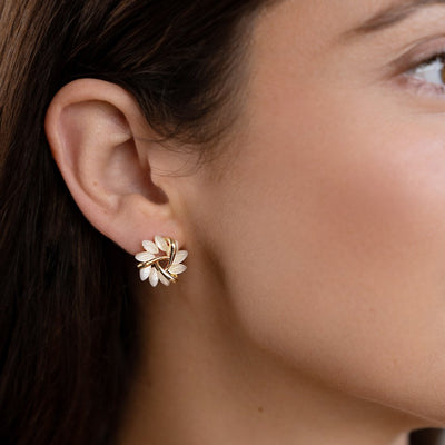 Opal Flower Gold Earrings