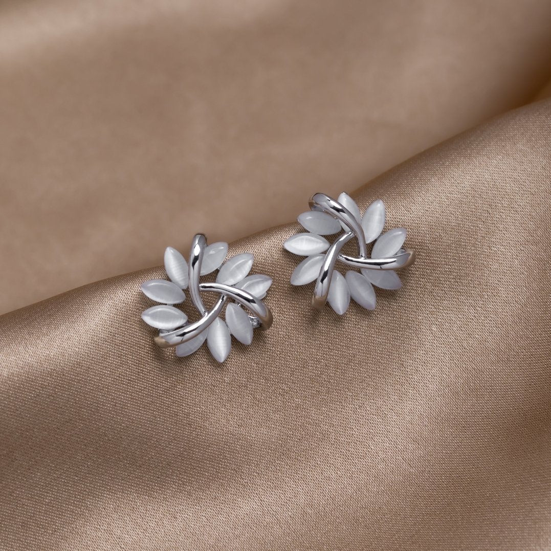 Opal Flower Silver Earrings