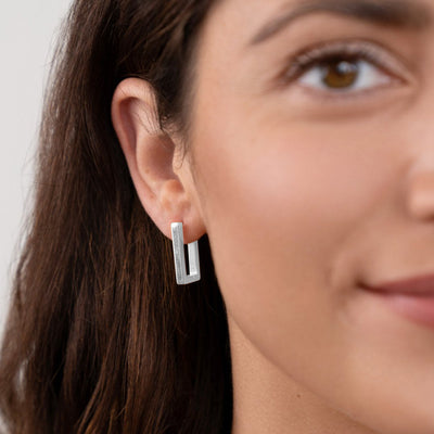 Silver Rectangular Hoop Earrings