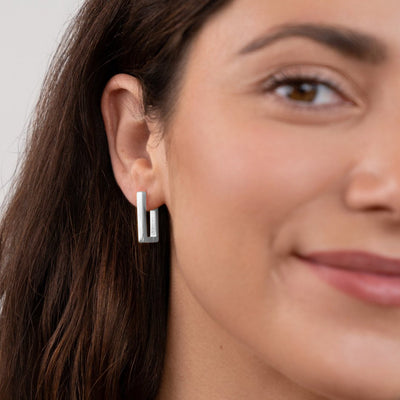 Silver Rectangular Hoop Earrings